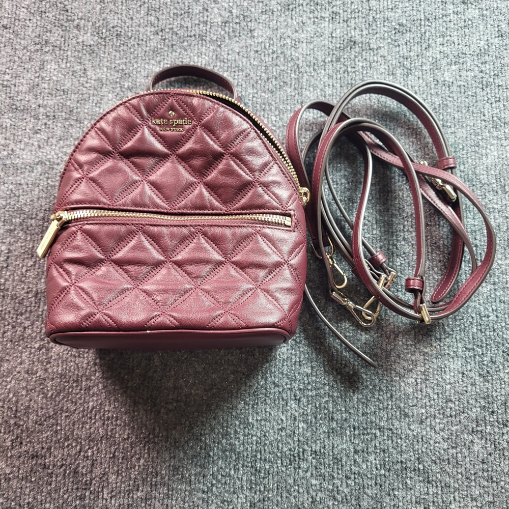 Kate Spade Natalia Mini Convertible Backpack Cherrywood Quilted‎ Leather